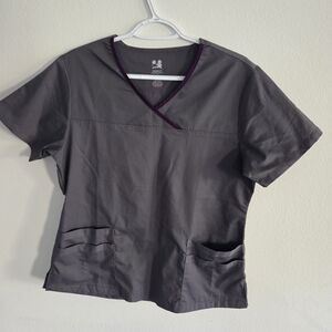 Dagacci Scrub Top Gray Women's V-Neck Natural Stretch Pockets Medium